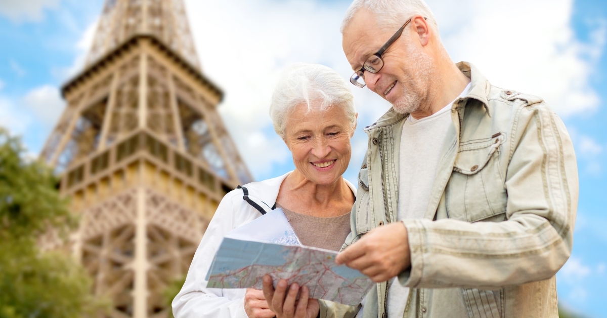 senior couple on city street