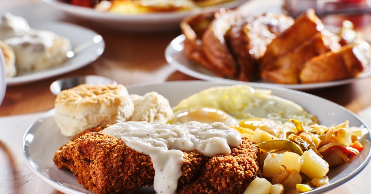country fried steak with eggs
