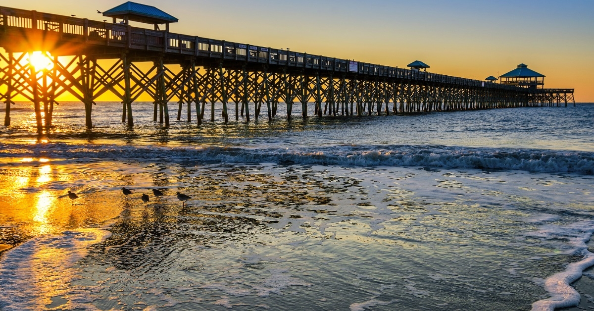 folly beach south carolina at sunset