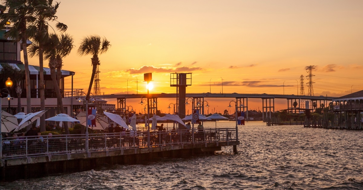 sunset at kemah boardwalk texas