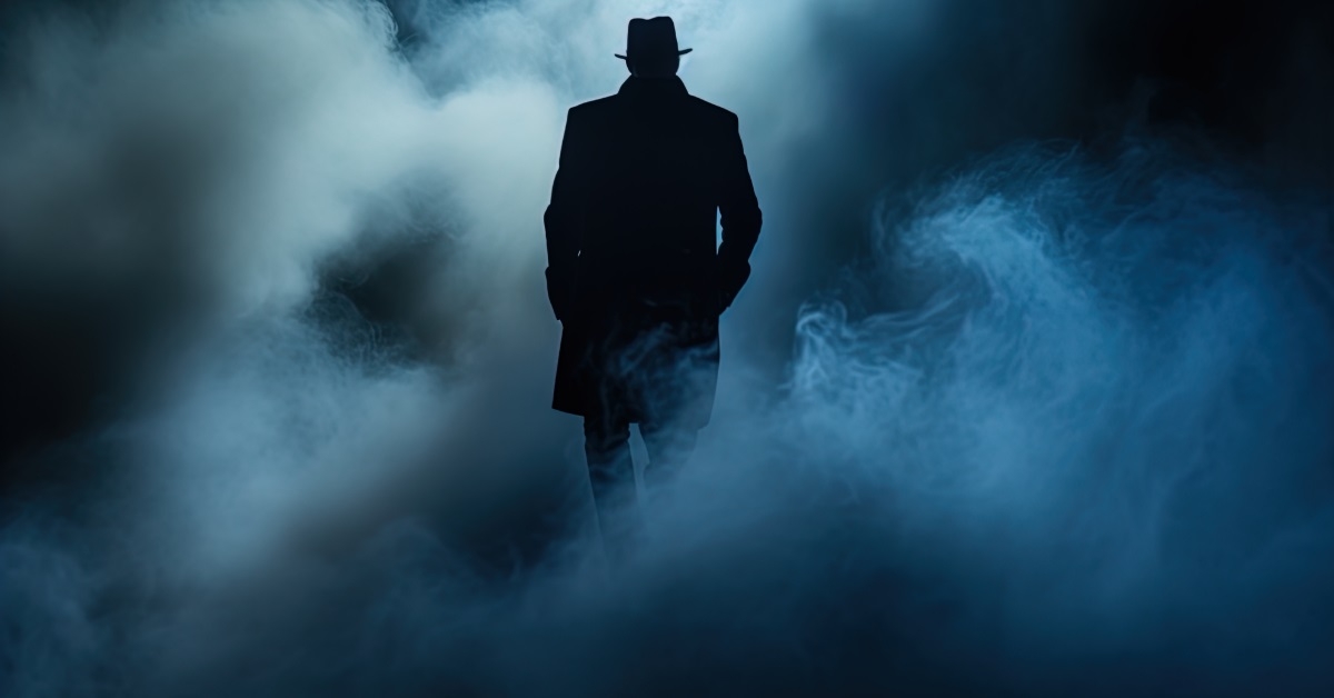 mysterious man walking in fog
