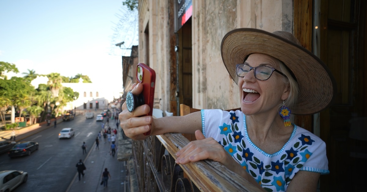 woman using smartphone for video chat