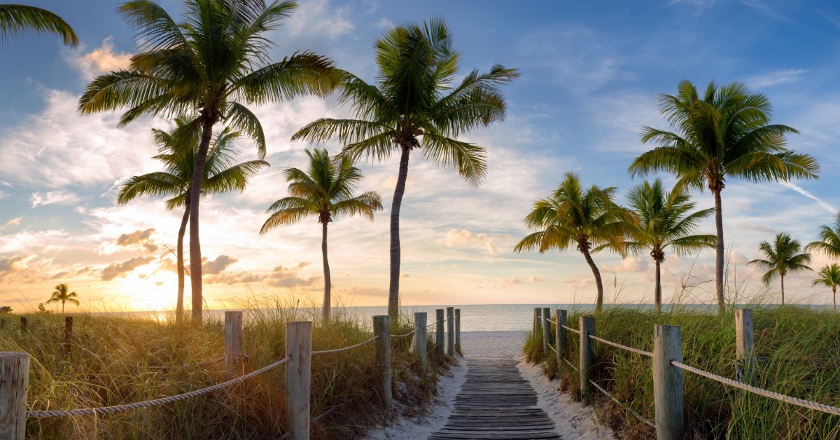 footbridge to smathers beach at sunrise