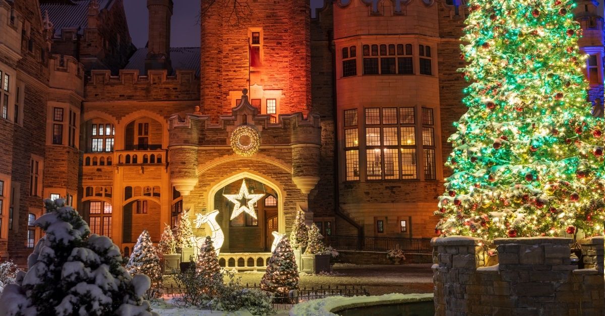 castle decorated for christmas in toronto