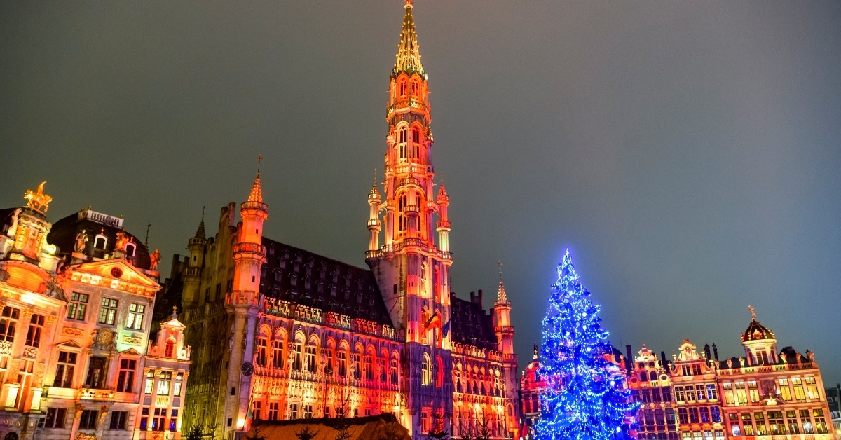 christmas lights on trees in belgium
