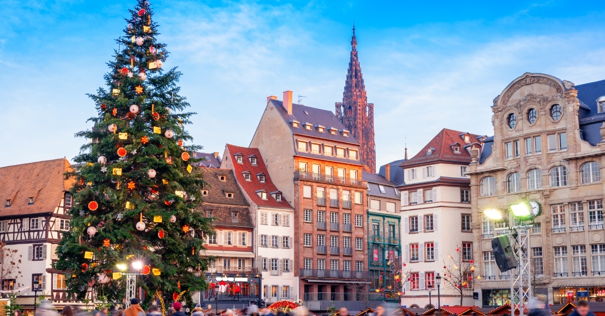 people enjoying skating near strasbourg cathedral