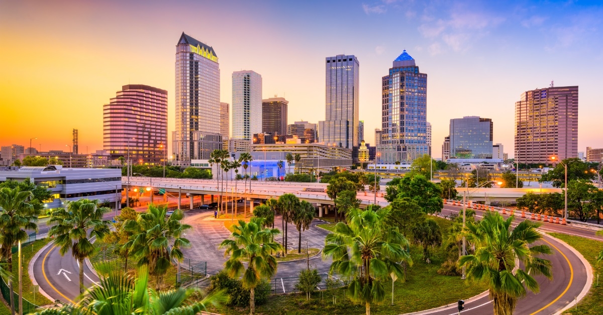 tampa florida skyline at sunset