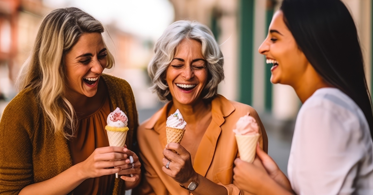 happy women eating ice cream