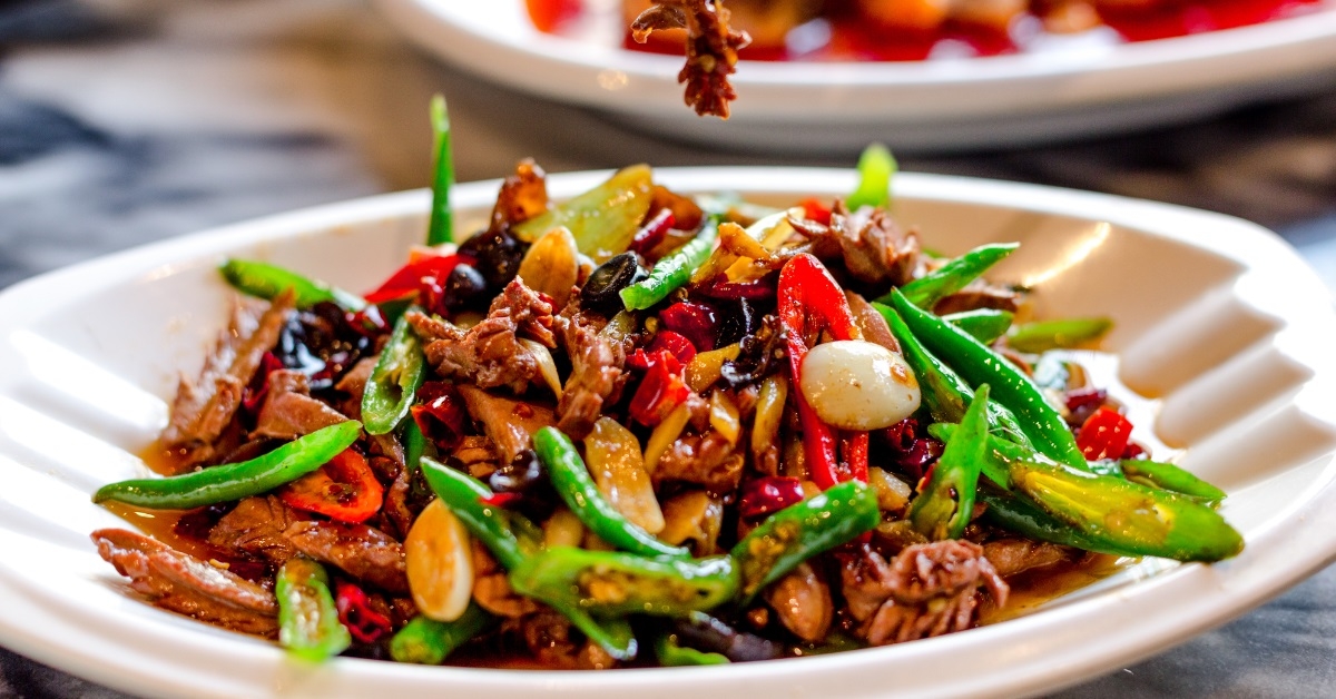 chinese food on table with chillies