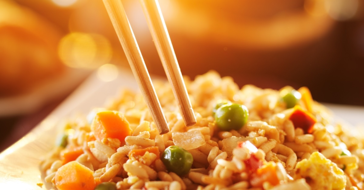chinese vegetable fried rice with chopsticks