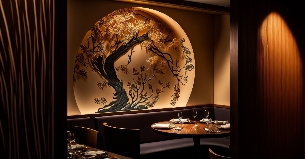 sakura scenery in asian restaurant