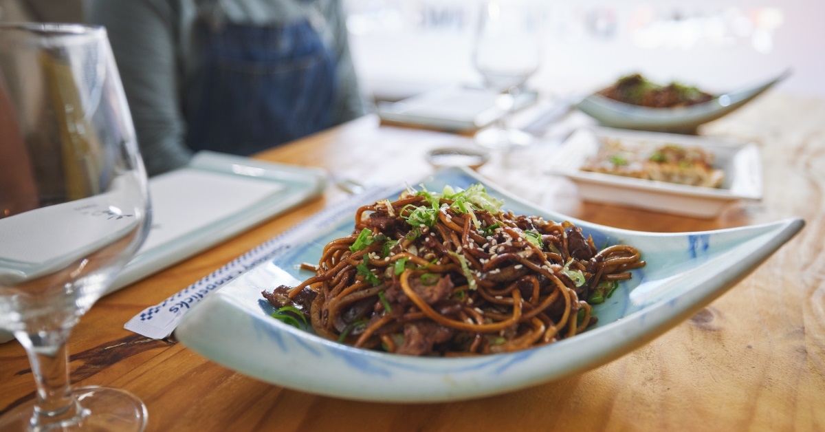 asian noodles on table in restaurant