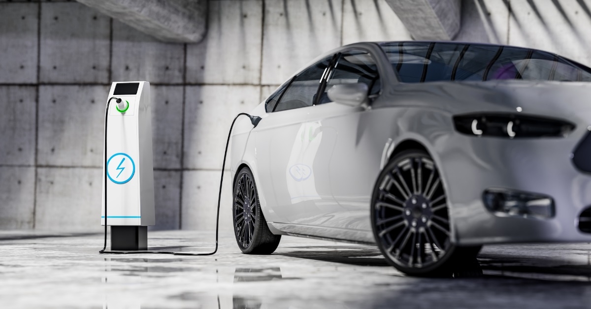 electric car with charger in parking