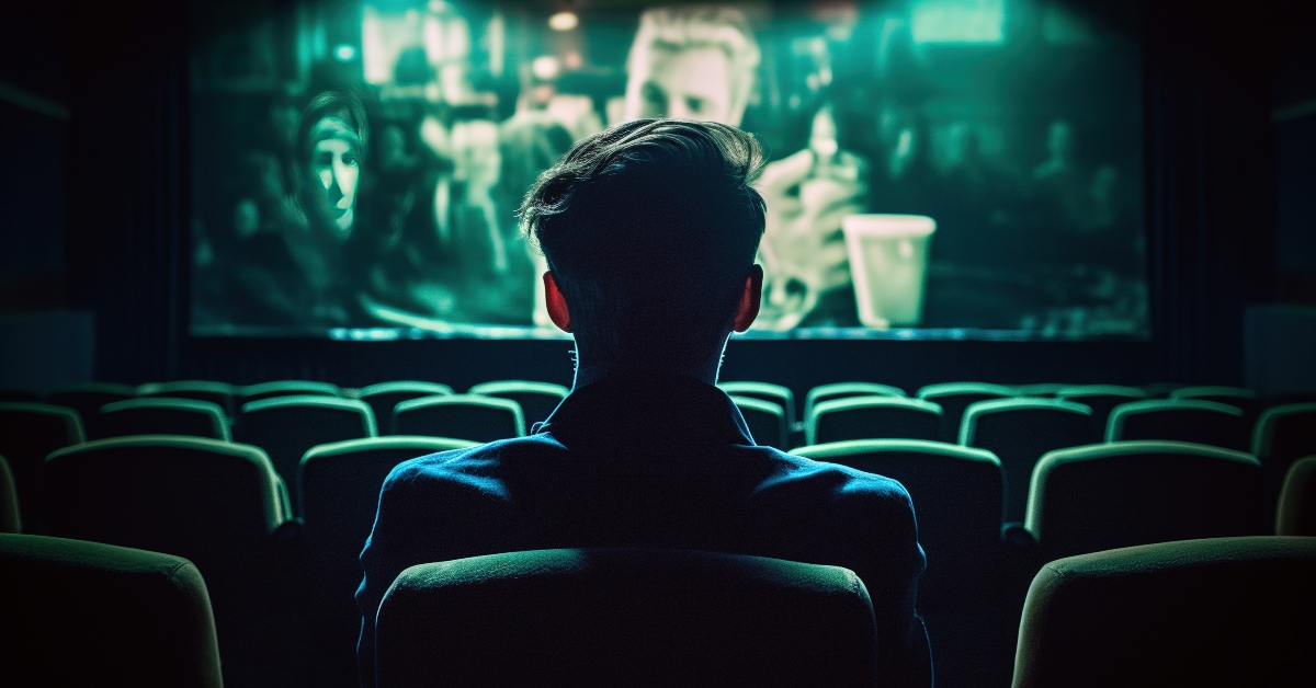 man watching a movie