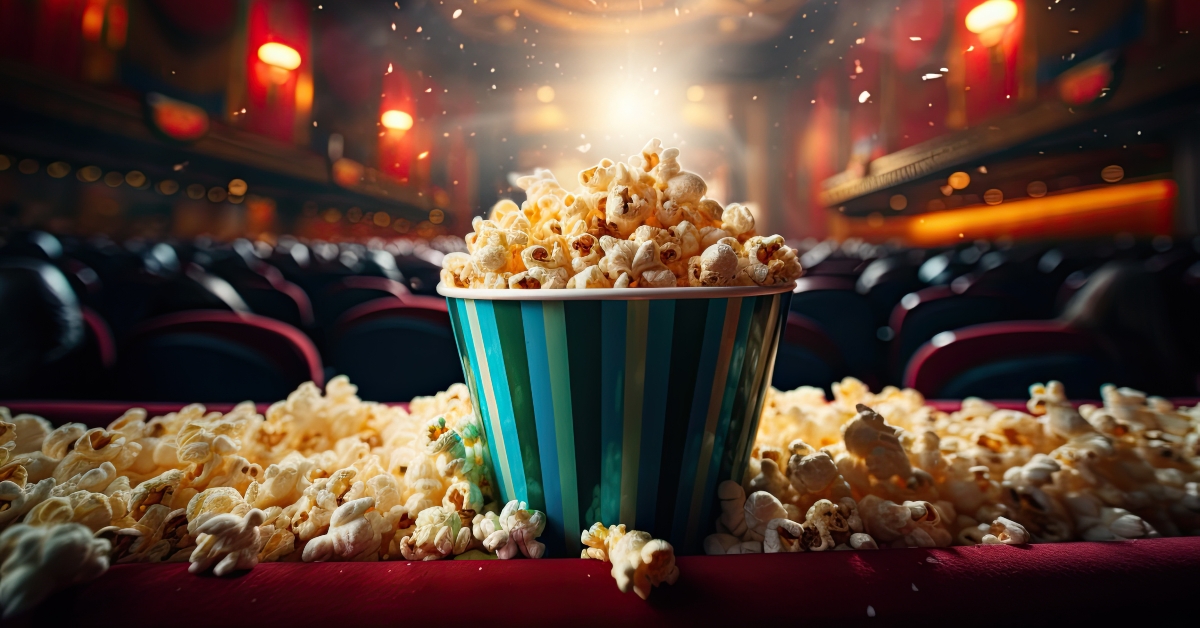 popcorn bucket in a retro cinema
