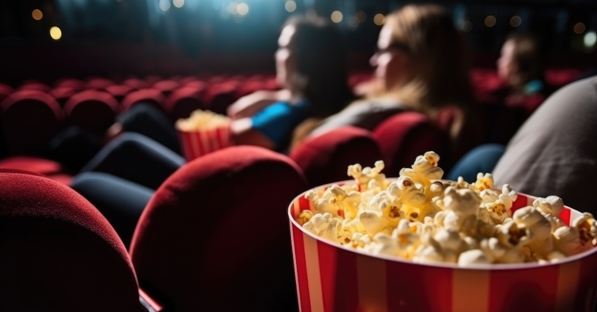 watching a movie and eating popcorn