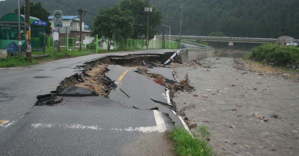 destructed road due to flood
