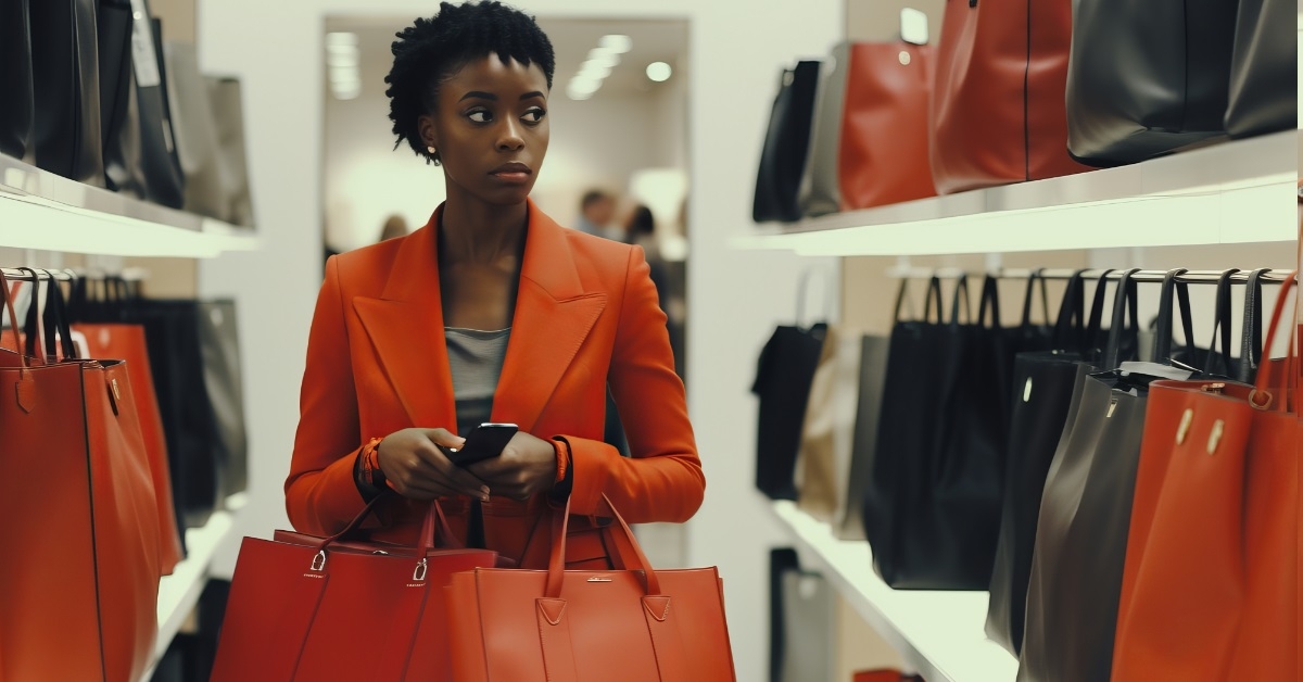 african american woman buying luxury handbags