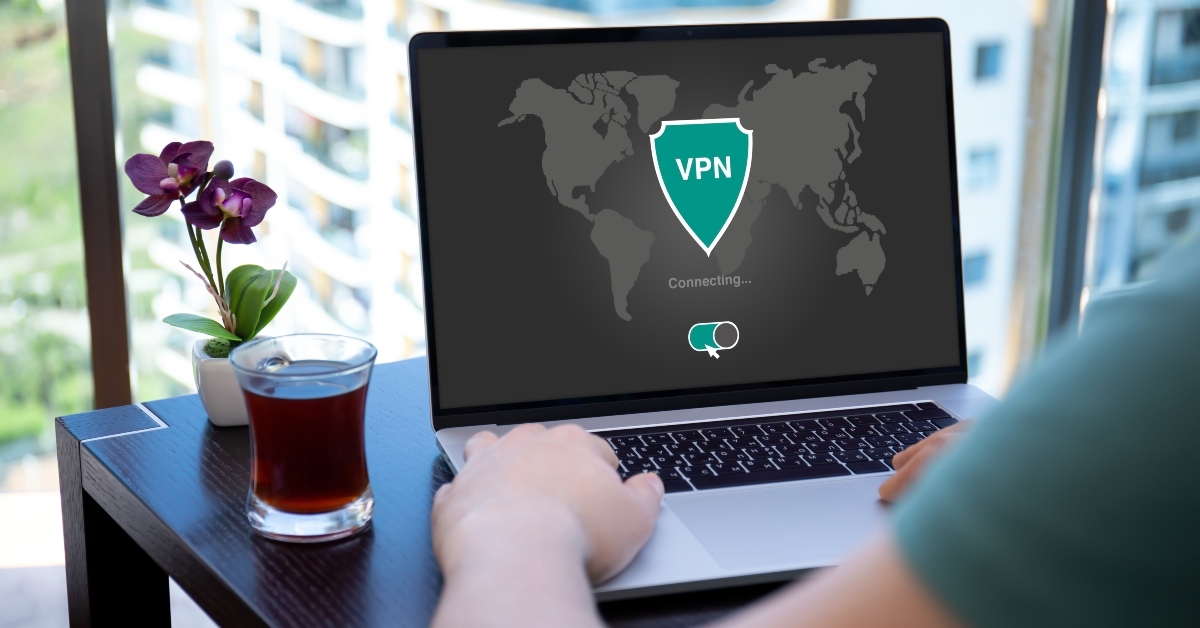 man uses app vpn on screen
