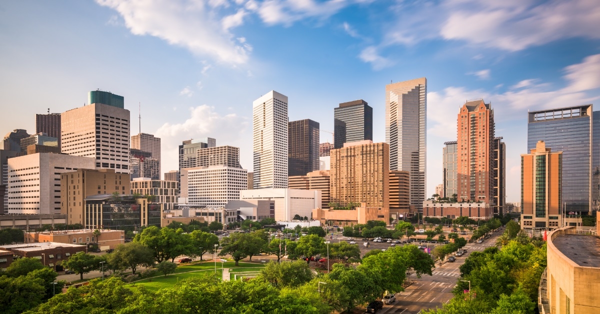 houston texas skyline with skyscrapers