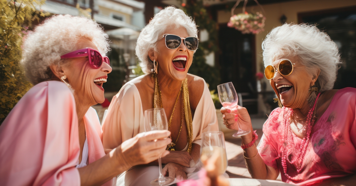 senior women drinking wine