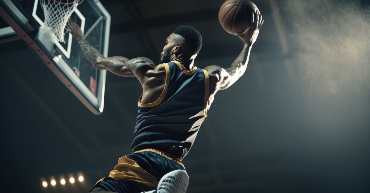 professional basketball player about to dunk