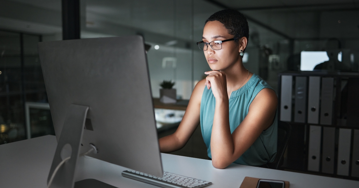 woman reading finance portfolio