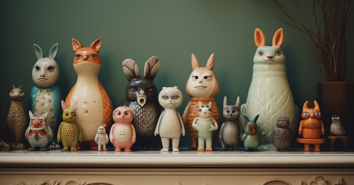 ceramic figurines displayed on mantelpiece