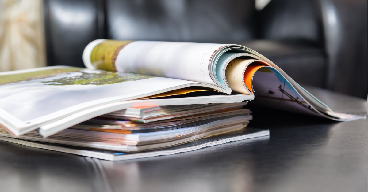 pile of magazines at table