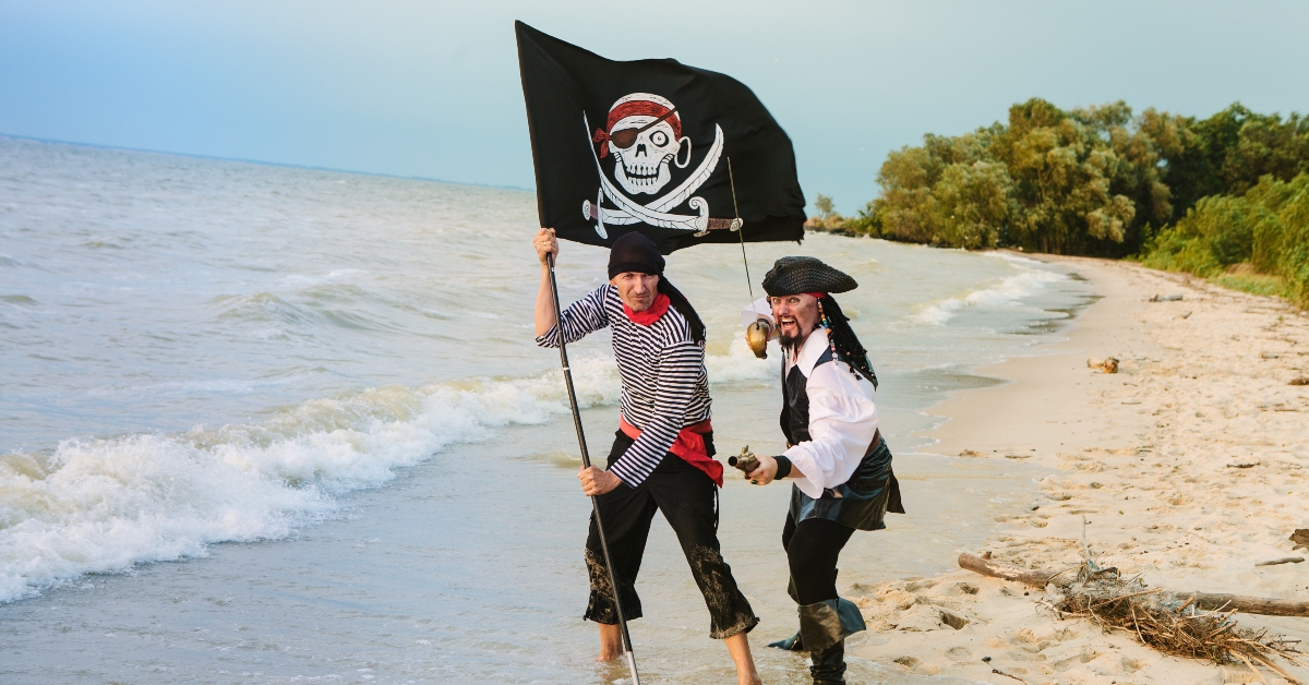 two pirates with a flag