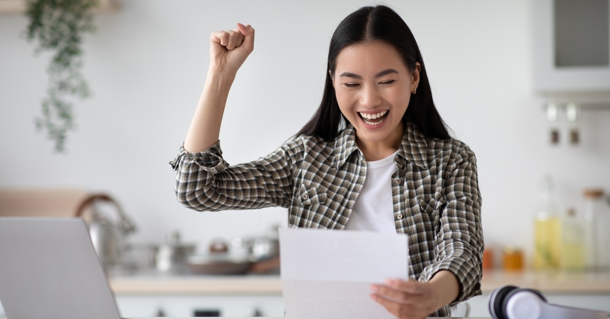 asian lady celebrating success
