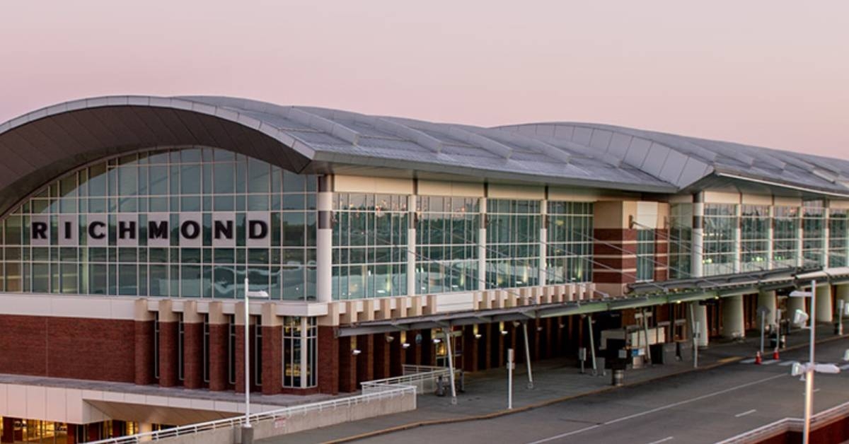 richmond international airport with sunset in background