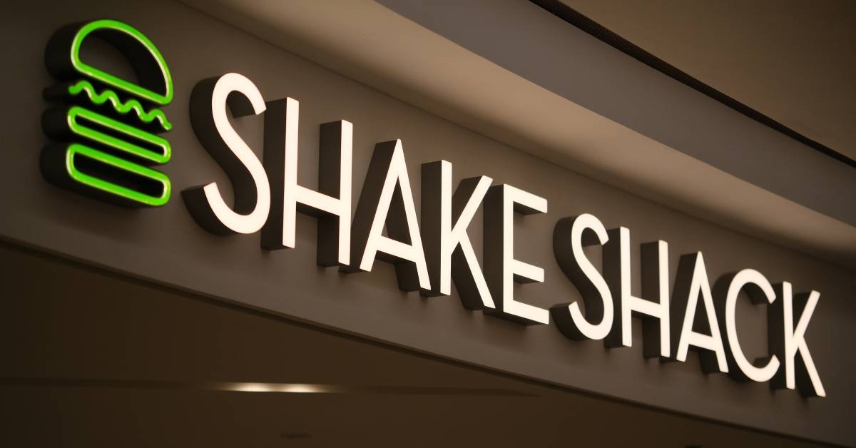 close up Shake Shack restaurant sign and logo
