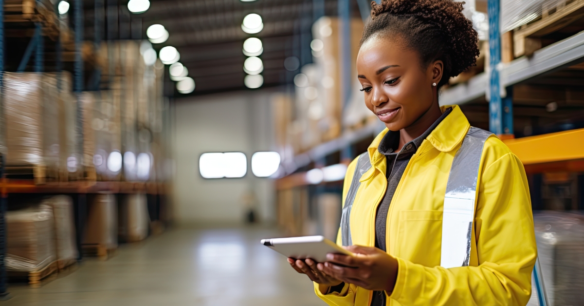Women warehouse worker using digital tablets