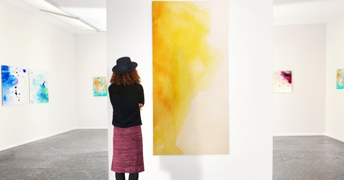 woman in modern art gallery
