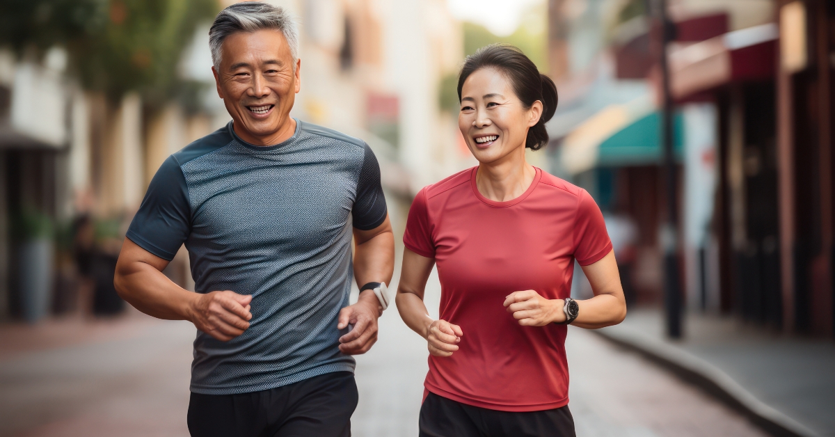 couple jogging through the streets
