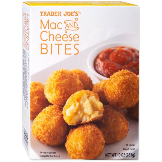 box of trader joe's mac and cheese bites