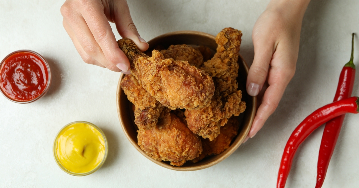 eating with fried chicken