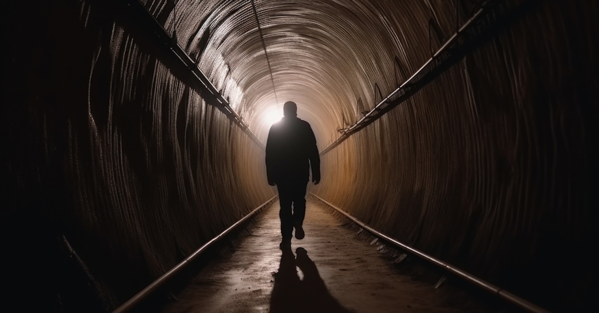 walking through a tunnel