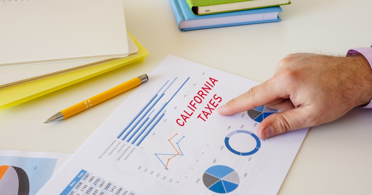 paper with california taxes sign