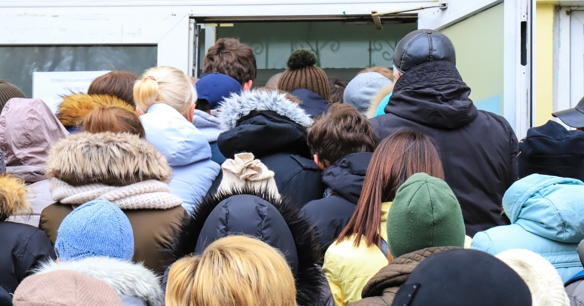 crowd near the store entrance