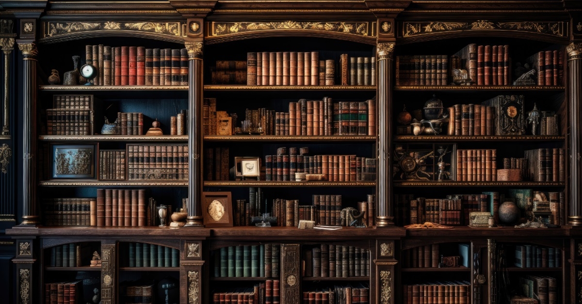 vintage library with rare edition books