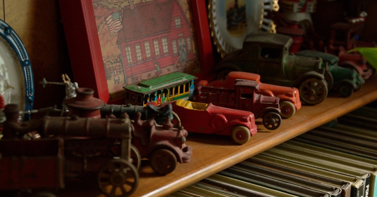 vintage toy cars on shelf