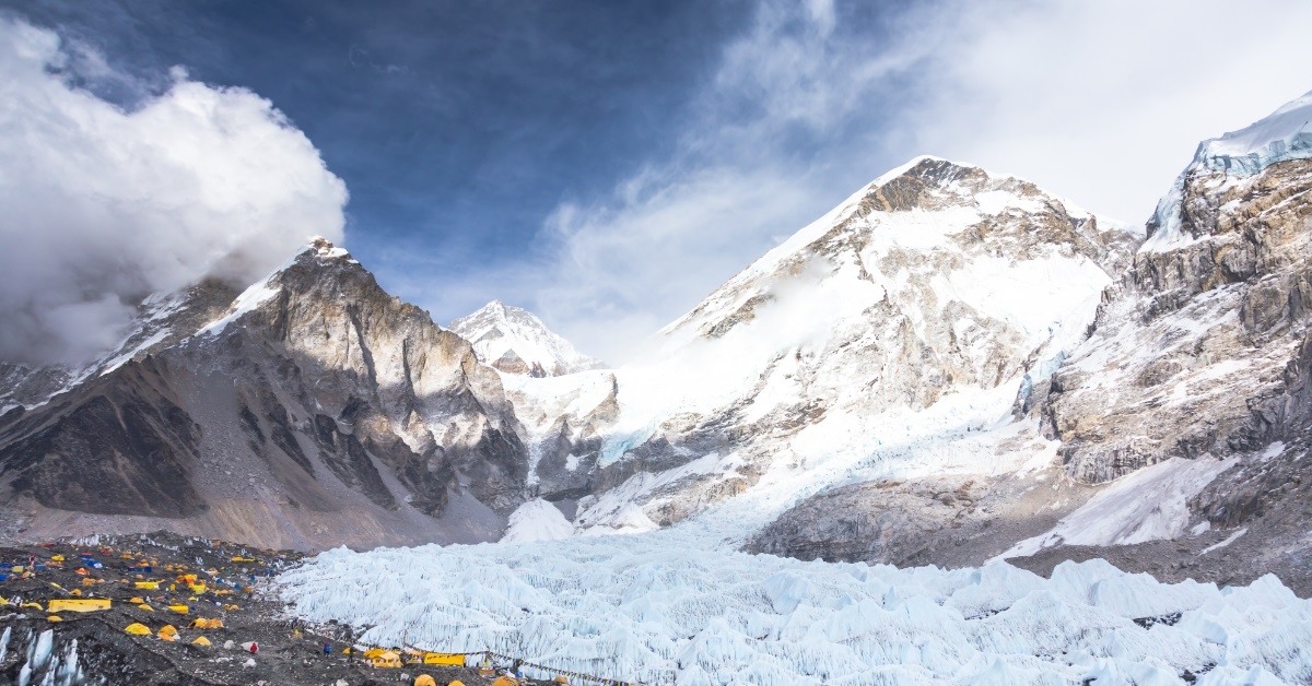 everest base camp on khumbu glacier