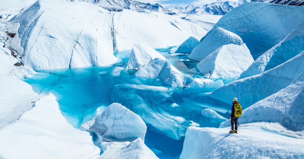 woman on matanuska glacier in alaska