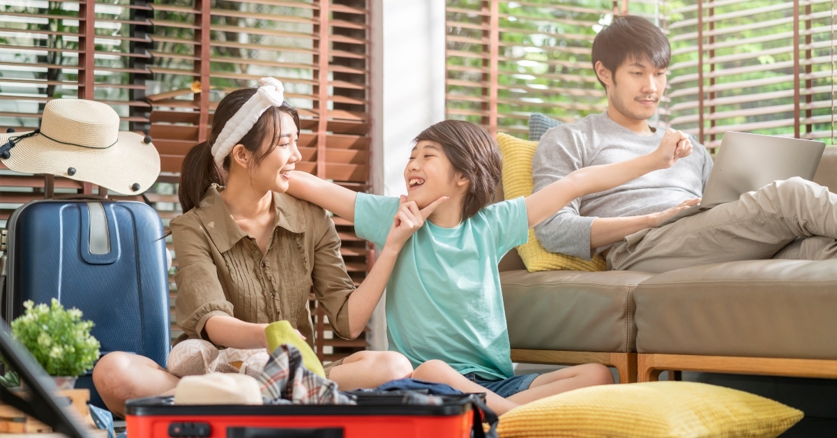 asian family prepares for travel