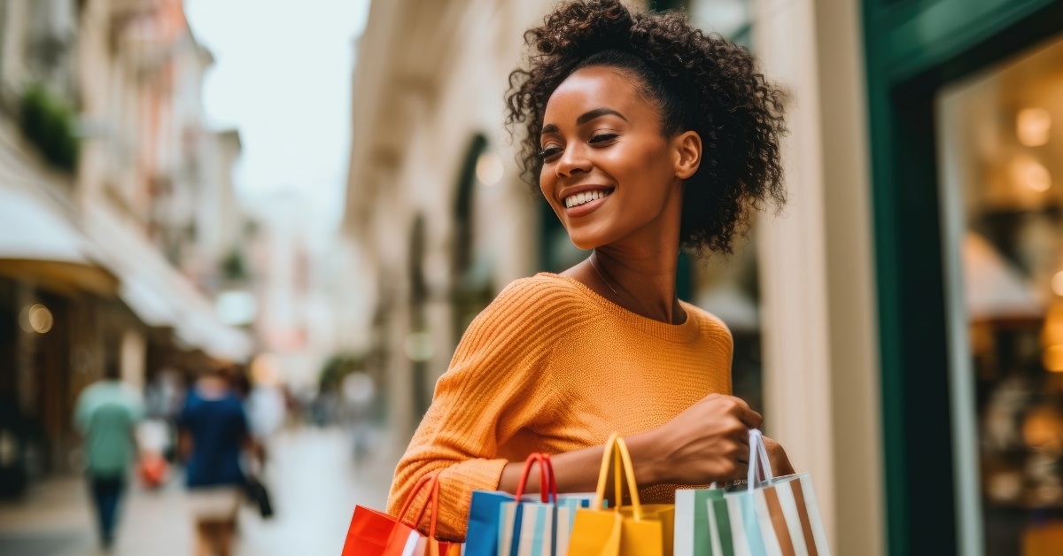 happy african american woman shopping