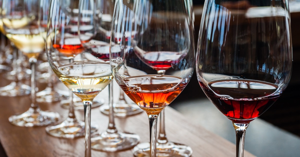 wine glasses with samples on table