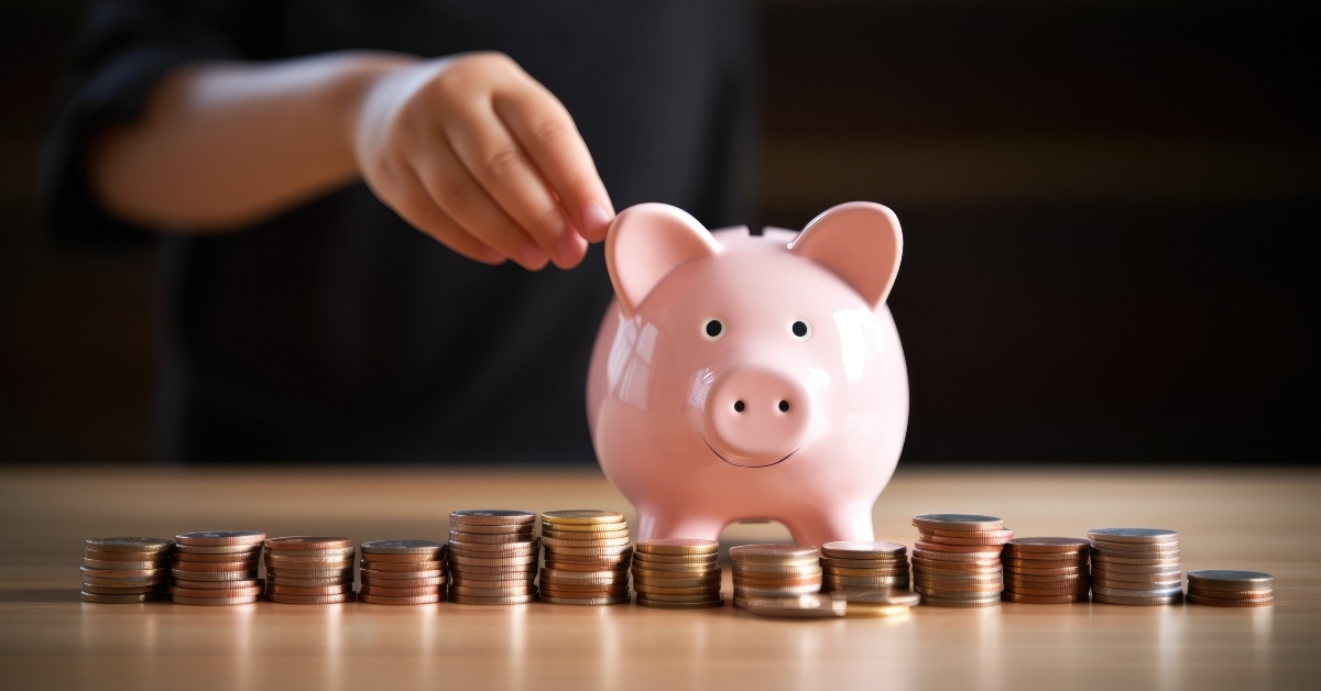 placing coins into piggy bank