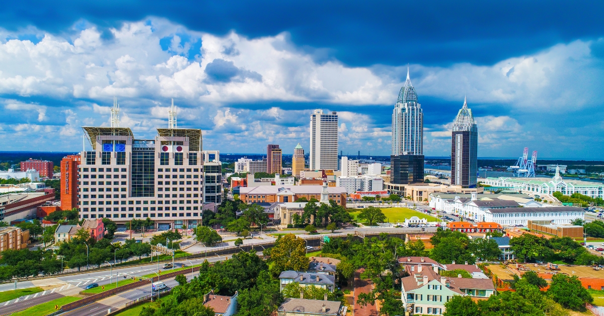 aerial view of downtown mobile